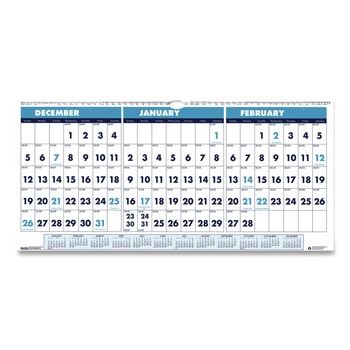 House of Doolittle 3648 14-Month: Dec 2025 to Jan 2027 23.5 in. x 12 in. Horizontal Orientation Recycled Three-Month Format Wall Calendar - White Sheets