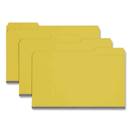 File Folders | Smead 22562 1/3-Cut Tabs Assorted Legal Size 1 in. Expansion Recycled Heavy Pressboard Folders - Yellow (25/Box) image number 0