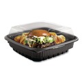 Food Service | Anchor 4118515 8.46 in. x 8.46 in. x 2.91 in. 32 oz. Culinary Squares 2-Piece Microwavable Container - Clear/Black (150/Carton) image number 1