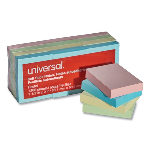 Sticky Notes & Post it | Universal UNV35663 1-1/2 in. x 2 in. Self Stick Note Pads - Assorted Pastel Colors (12/Pack) image number 0