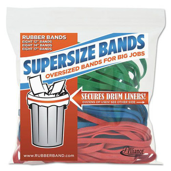 TAPES AND ADHESIVES | Alliance 08997 Assorted Lengths (12 in., 14 in., and 17 in.) 0.25 in. Wide 4060 PSI Max Elasticity SuperSize Bands - Assorted Colors (24/Pack)