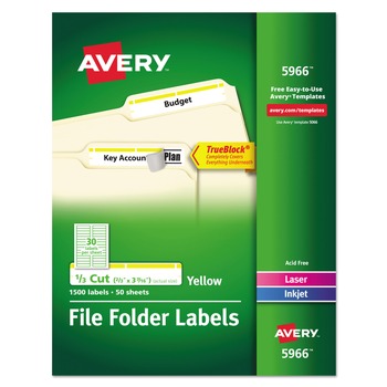 Avery 05966 0.66 in. x 3.44 in. Permanent TrueBlock File Folder Labels with Sure Feed Technology - White (30/Sheet, 50 Sheets/Box)