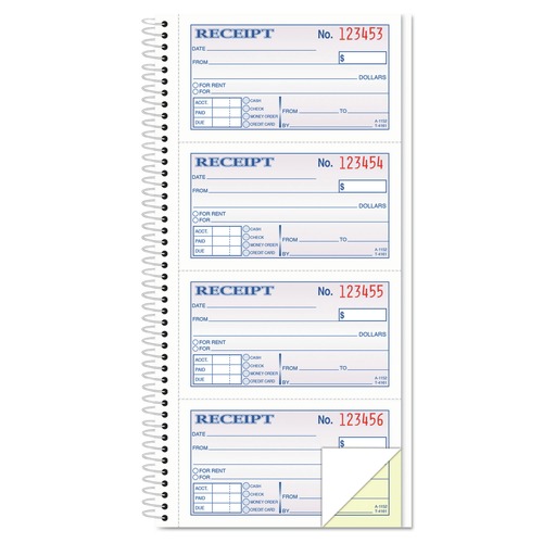 Retail Store Supplies | TOPS 4161 200 Forms Total Two-Part Carbonless 4.75 in. x 2.75 in. Spiralbound Money and Rent Receipt Book image number 0