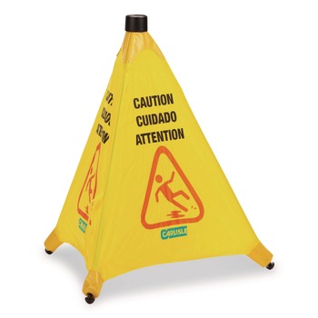 Carlisle 3694204 18 x 22.25 x 20 Pop-Up Caution Cone - Yellow
