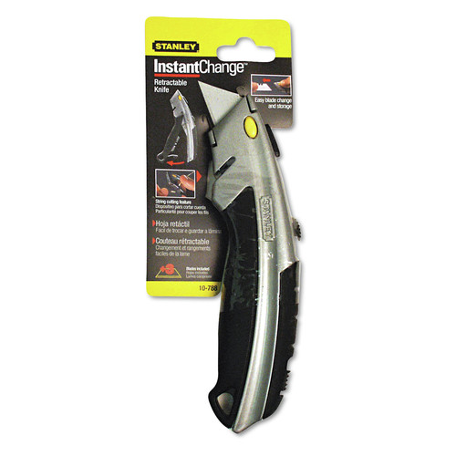 Box Cutters & Utility Knives | Stanley 10-788 6.63 in. Metal Handle Curved Quick-Change Utility Knife with (3) Stainless Steel Retractable Blades - Black/Chrome image number 0