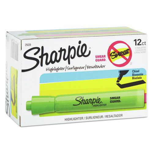 Highlighters | Sharpie 25026 Chisel Tip Tank Style Highlighters - Fluorescent Green Ink/Green Barrel (1-Dozen) image number 0
