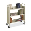Cleaning Carts | Safco 5358SA 36 in. x 18.5 in. x 43.5 in. 300 lbs. Capacity 3 Shelves Metal Steel Double-Sided Book Cart -  Sand image number 1