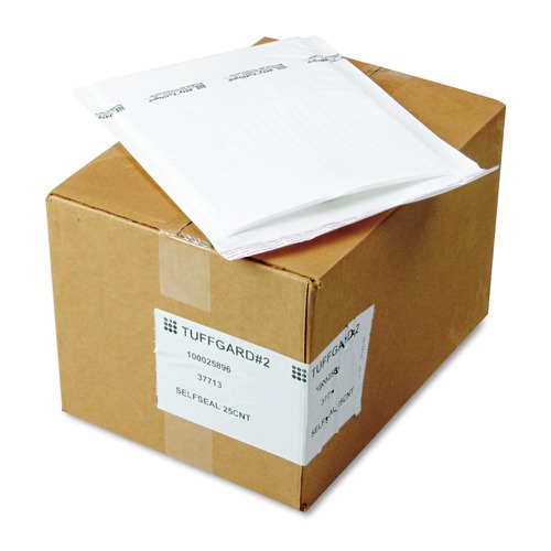 Envelopes & Mailers | Sealed Air 37713 #2 Barrier Bubble Air Cell Cushion Self-Adhesive Closure 8.5 in. x 12 in. Jiffy TuffGard Self-Seal Cushioned Mailer - White (25/Carton) image number 0