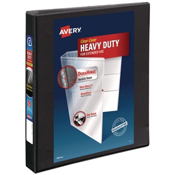Avery 05300 3 Slant Rings 1 in. Capacity 11 in. x 8.5 in. Heavy-Duty Non Stick View Binder with DuraHinge - Black