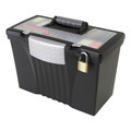 File Folders | Storex 61510U01C 14.5 in. x 10.5 in. x 12 in. Portable Letter/Legal Filebox with Organizer Lid - Black image number 3