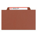 File Folders | Smead 18775 Four SafeSHIELD Fasteners 2/5-Cut Tabs 1 Divider Legal Size Pressboard Classification Folders - Red (10/Box) image number 2
