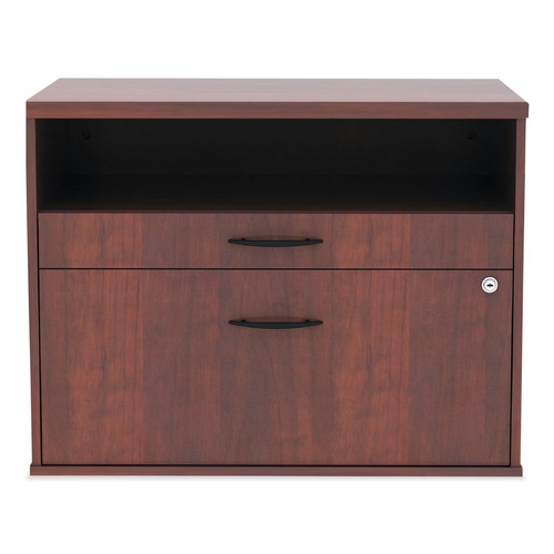 Office Filing Cabinets & Shelves | Alera ALELS583020MC Open Office Desk Series 29.5 in. x19.13 in. x 22.88 in. 2-Drawer 1 Shelf Pencil/File Legal/Letter Low File Cabinet Credenza - Cherry image number 0