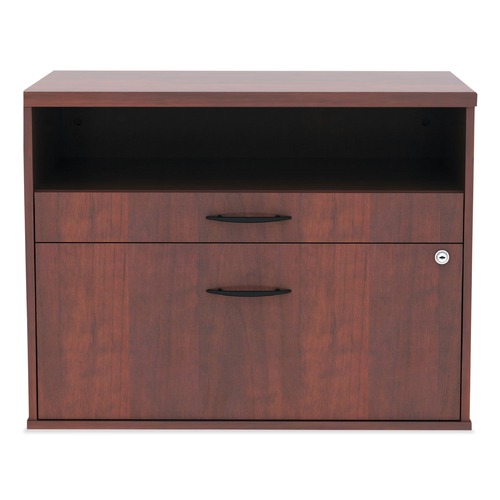 Office Filing Cabinets & Shelves | Alera ALELS583020MC Open Office Desk Series 29.5 x 19.13 x 22.88 Legal/Letter Low File 2-Drawer Cabinet Credenza - Cherry image number 0