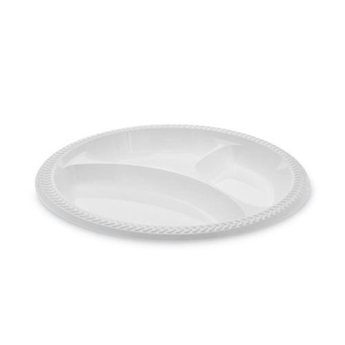 Bowls and Plates | Pactiv Corp. MIC10Y Meadoware 10.25 in. Round 3 Compartment Plates - White (500/Carton) image number 0