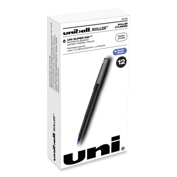 uni-ball 60153 0.5 mm Stick Roller Ball Pen - Blue Ink/Black/Blue Barrel/Extra-Fine (1-Dozen)