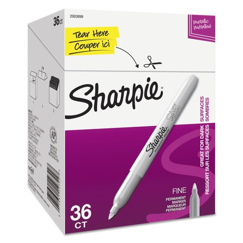 Permanent Markers | Sharpie 2003899 Metallic Fine Point Permanent Marker Value Pack - Metallic Silver (36/Pack) image number 0