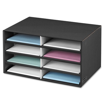 FILING AND FOLDERS | Bankers Box 6170301 19.5 in. x 12.38 in. x 10.25 in. 8 Letter Compartments Decorative Sorter - Black/Gray Pinstripe