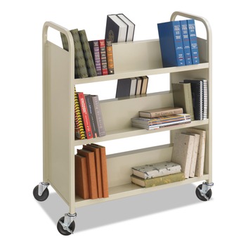 Safco 5357SA 36 in. x 18.5 in. x 43.5 in. 300 lbs. Capacity 6 Shelves Metal Steel Double-Sided Book Cart -  Sand