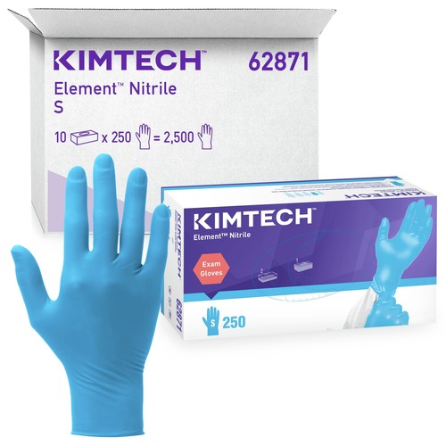 Disposable Gloves | Ansell 62871 Kimtech Element Nitrile Exam Gloves - Small, Blue (2500/Carton) image number 0