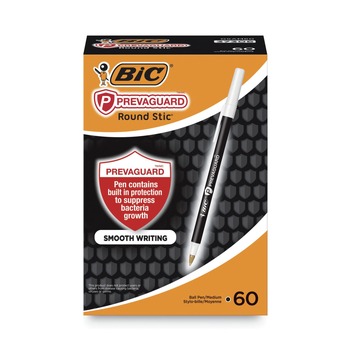 BIC GSAM60BK PrevaGuard Round Stic Medium 1 mm. Stick Ballpoint Pen - Black Ink/Barrel (60/Pack)