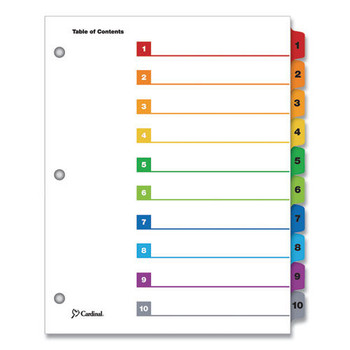 Cardinal 61018CB 11 x 8.5 OneStep Printable Table of Contents and 1 to 10 Dividers - White/Assorted Tabs (10/Set)