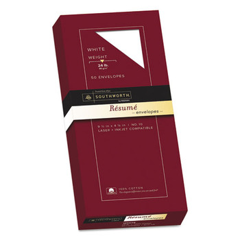 Southworth R14-10L-01 4.13 in. x 9.5 in. #10 Commercial Flap Gummed Closure 100% Cotton Resume Envelope - White (50/Box)