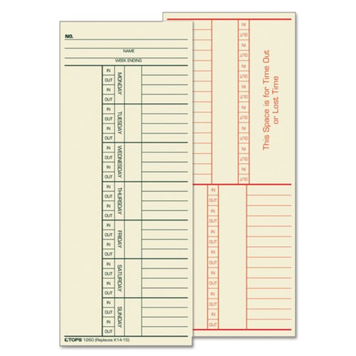 Recordkeeping & Forms | TOPS 1260 3.38 in. x 8.25 in. 2-Sides Time Clock Cards Replacement for K14-15 (500/Box) image number 0