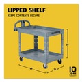 Cleaning Carts | Rubbermaid Commercial 2192464 BRUTE Heavy-Duty Ergo Handle Utility Cart Plastic Two Shelves 500 lb Capacity 25.5-in x 44-in x 39-in Gray image number 5