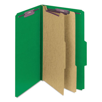 Smead 19033 Six SafeSHIELD Fasteners 2 Dividers Legal Size Six-Section Pressboard Top Tab Classification Folders - Green (10/Box)