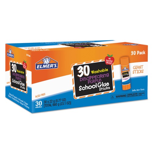 Back to School Sale! Save an additional 15%! | Elmer's E605 0.77 oz Disappearing Purple All Purpose Glue Sticks - Dries Clear (30/Box) image number 0