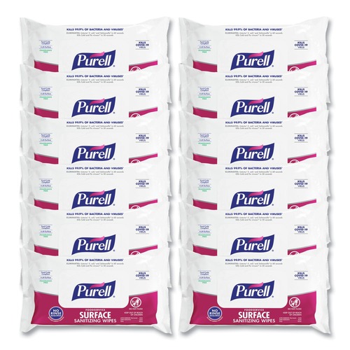 Cleaning & Disinfecting Wipes | PURELL 9371-12 7.4 in. x 9 in. 1-Ply Foodservice Surface Sanitizing Wipes - Fragrance-Free/White (12/Carton) image number 0