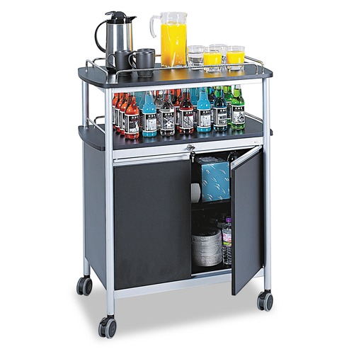 Cleaning Carts | Safco 8964BL 33.5 in. x 21.75 in. x 43 in. 4 Shelves Plastic Mobile Beverage Cart - Black image number 0