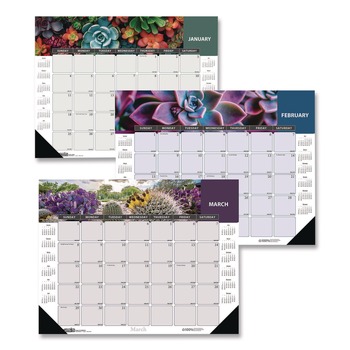 House of Doolittle 121 17 in. x 22 in. 12-Month (Jan-Dec 2026) Recycled Succulent and Cacti Desk Pad Calendar - Multicolor Sheets/Black Corners