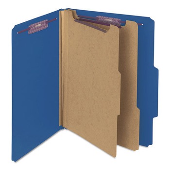 Smead 14032 6-Section Pressboard Top Tab Classification Folders with 6 SafeSHIELD Fasteners - Letter Size/Dark Blue (10/Box)