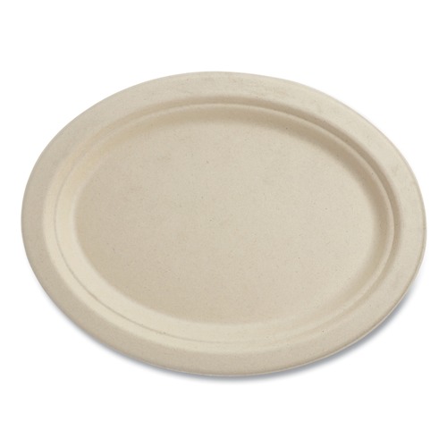 Bowls and Plates | World Centric PLSCU12OLFS 9.9 in. x 12 in. Fiber Oval Plates - Natural (500/Carton) image number 0