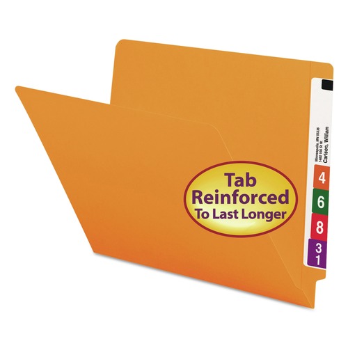 File Folders | Smead 25510 0.75 in. Expansion Shelf-Master Reinforced End Tab Colored Folders - Letter Size/Orange (100/Box) image number 0