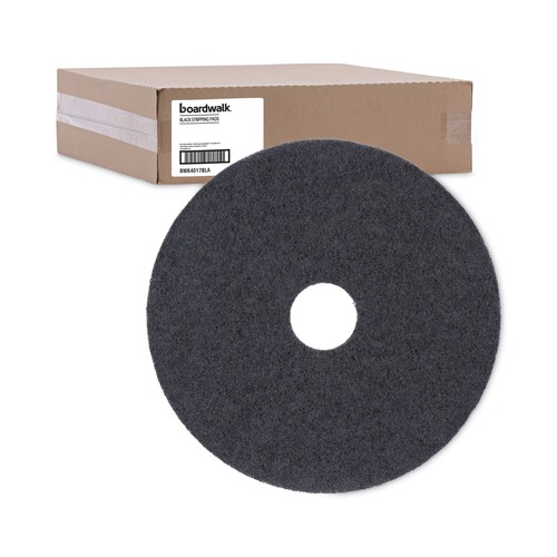 Just Launched | Boardwalk BWK4017BLA 17 in. Diameter Stripping Floor Pads - Black (5/Carton) image number 0