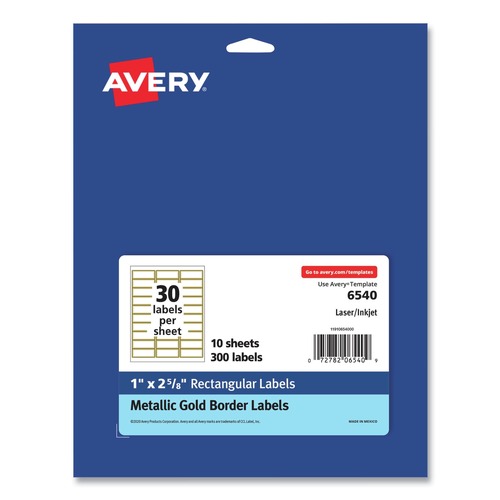 Labels | Avery 6540 Easy Peel 1 in. x 2.63 in. Inkjet/Laser Printers Mailing Labels with Metallic Border - White (300/Pack) image number 0