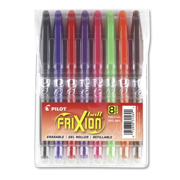 Pilot 31569 FriXion Ball Erasable Fine 0.7 mm Gel Pen - Assorted Ink and Barrel Colors (8/Pack)