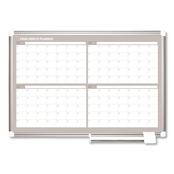 MasterVision GA03105830 36 in. x 24 in. 4-Month Planning/Scheduling Magnetic Dry Erase Calendar Board - White Surface, Satin Aluminum Frame