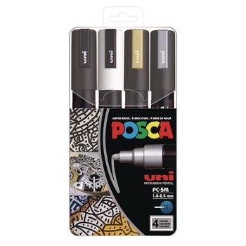 uni-ball PC5M4C Medium Bullet Tip Water-Based Paint Markers - Assorted Colors (4/Set)