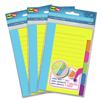 PAPER AND PRINTABLES | Redi-Tag B10245 4 in. x 6 in. 6-Tab Sets Note Ruled Divider Sticky Notes - Assorted Colors (3/Box)