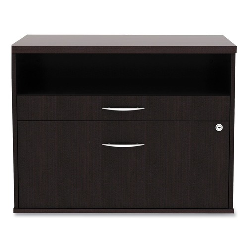 Office Filing Cabinets & Shelves | Alera ALELS583020ES Open Office Desk Series 29.5 x 19.13 x 22.88 Legal/Letter Low File 2-Drawer Cabinet Credenza - Espresso image number 0