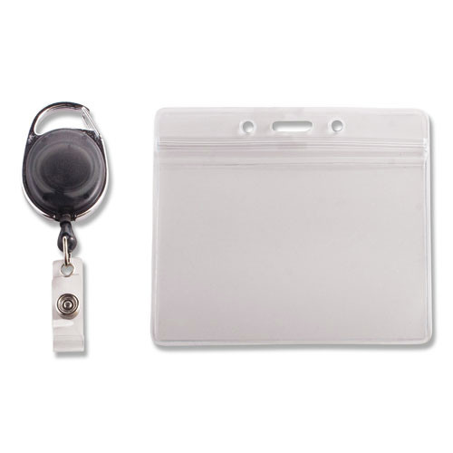 Label & Badge Holders | Advantus 91130 4.13 in. x 3.75 in. Horizontal Resealable Badge Holder Combo Pack with 30 in. Cord Badge Reel (10/Pack) image number 0