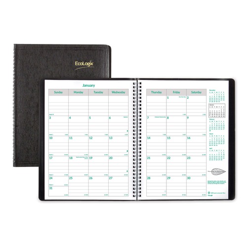Notebooks & Pads | Brownline CB435W.BLK 14-Month: Dec 2025 to Jan 2027 11 in. x 8.5 in. EcoLogix Artwork Recycled Monthly Planner - Black Cover image number 0