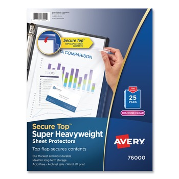 Avery 76000 Super Heavy Gauge Secure Top Letter Sheet Protectors - Diamond Clear (25/Pack)