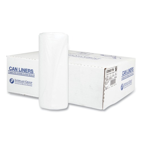  | Inteplast Group S386017N 60 gal. 17 microns 38 in. x 60 in. High-Density Interleaved Commercial Can Liners - Clear (25 Bags/Roll, 8 Rolls/Carton) image number 0