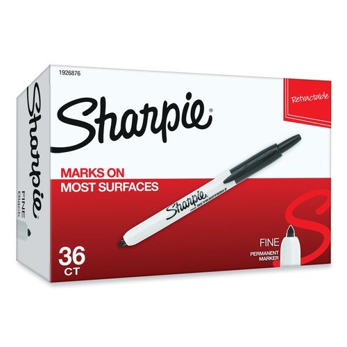 Permanent Markers | Sharpie 1926876 Retractable Fine Bullet Tip Permanent Marker Value Pack - Black (36/Pack) image number 0