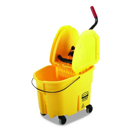 Mop Buckets | Rubbermaid Commercial FG757788YEL 35 qt. WaveBrake 2.0 Down-Press Plastic Bucket/Wringer Combos - Yellow image number 0