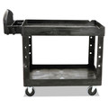 Just Launched | Rubbermaid Commercial FG452088BLA 25.9 in. x 45.2 in. x 32.2 in. 500 lbs. Capacity 2 Lipped Shelves Heavy-Duty Plastic Utility Cart - Black image number 8
